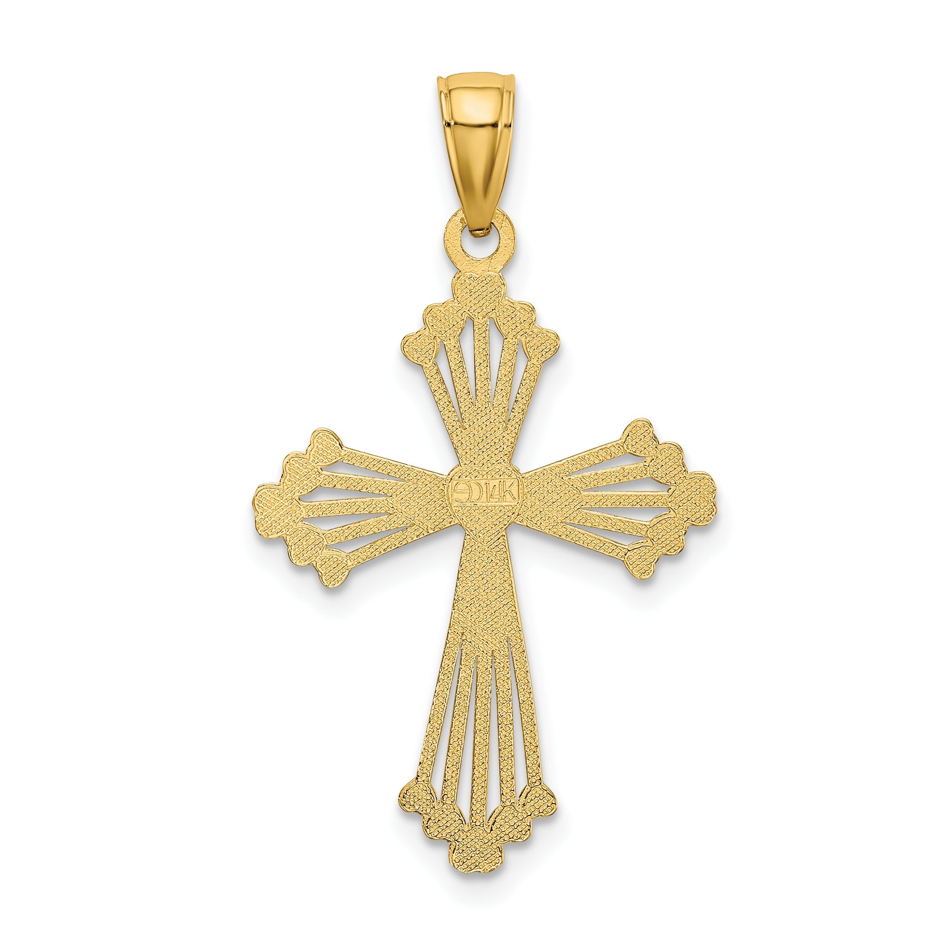 14K Diamond-cut Cut-Out Stripes Cross with Heart Charm
