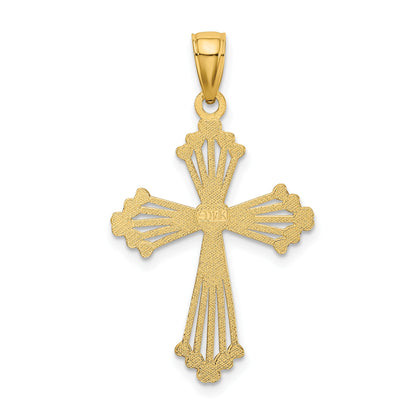14K Diamond-cut Cut-Out Stripes Cross with Heart Charm