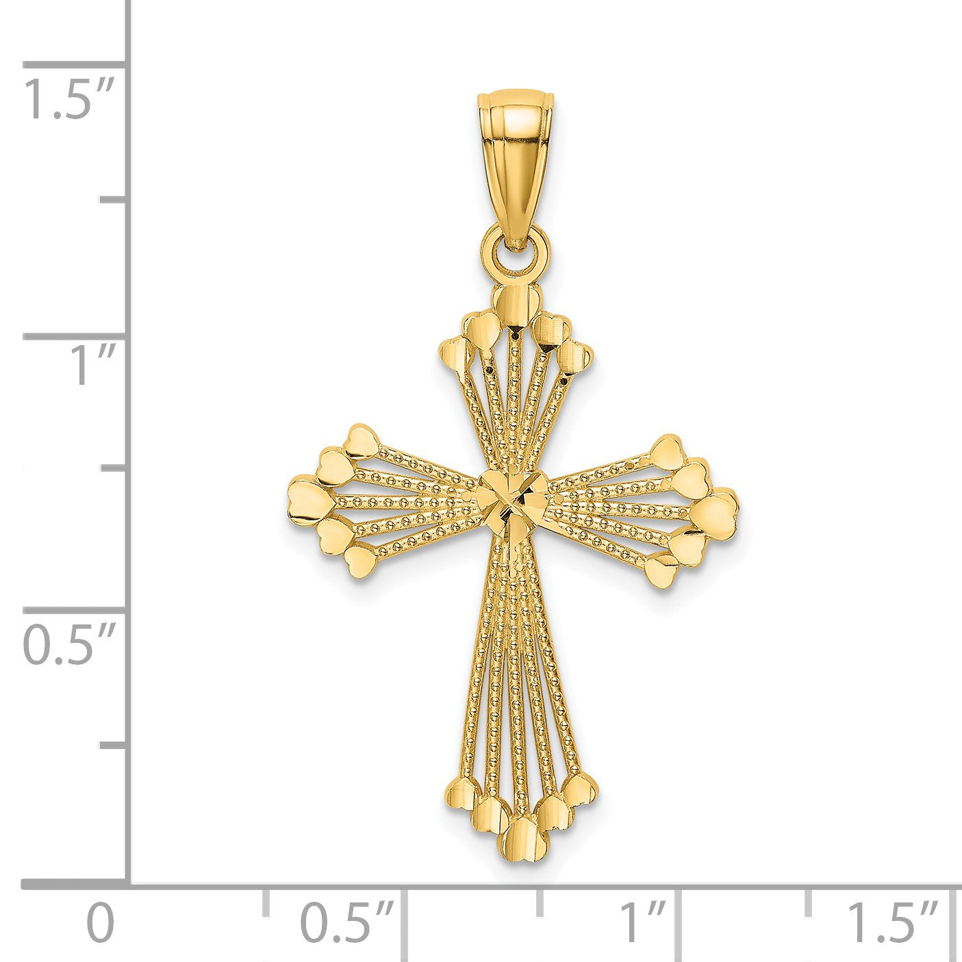 14K Diamond-cut Cut-Out Stripes Cross with Heart Charm