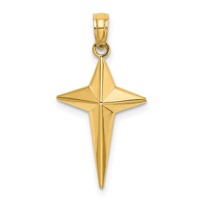 14K 2-D Polished Triangle Tipped Cross Charm