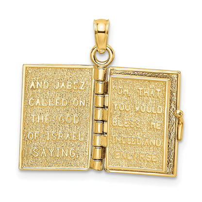 14K 3-D THE JABEZ PRAYER Book 1st Chronicles 4:10 Moveable Pages Pendant
