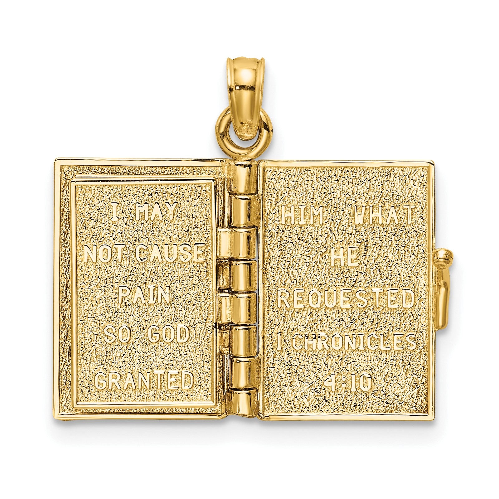 14K 3-D THE JABEZ PRAYER Book 1st Chronicles 4:10 Moveable Pages Pendant