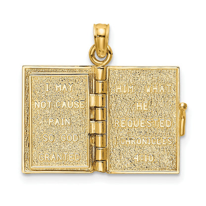 14K 3-D THE JABEZ PRAYER Book 1st Chronicles 4:10 Moveable Pages Pendant