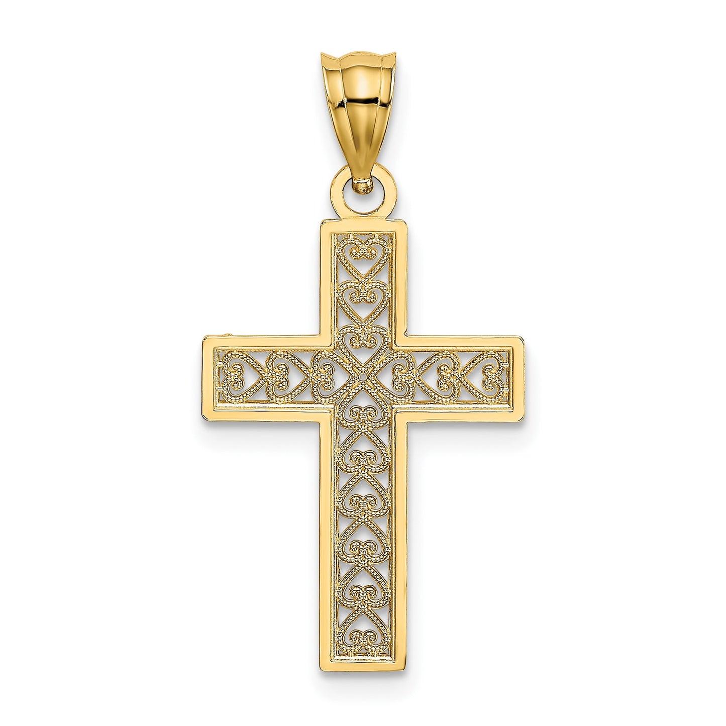 14K Diamond-cut Edge and Filigree Center Cross Charm