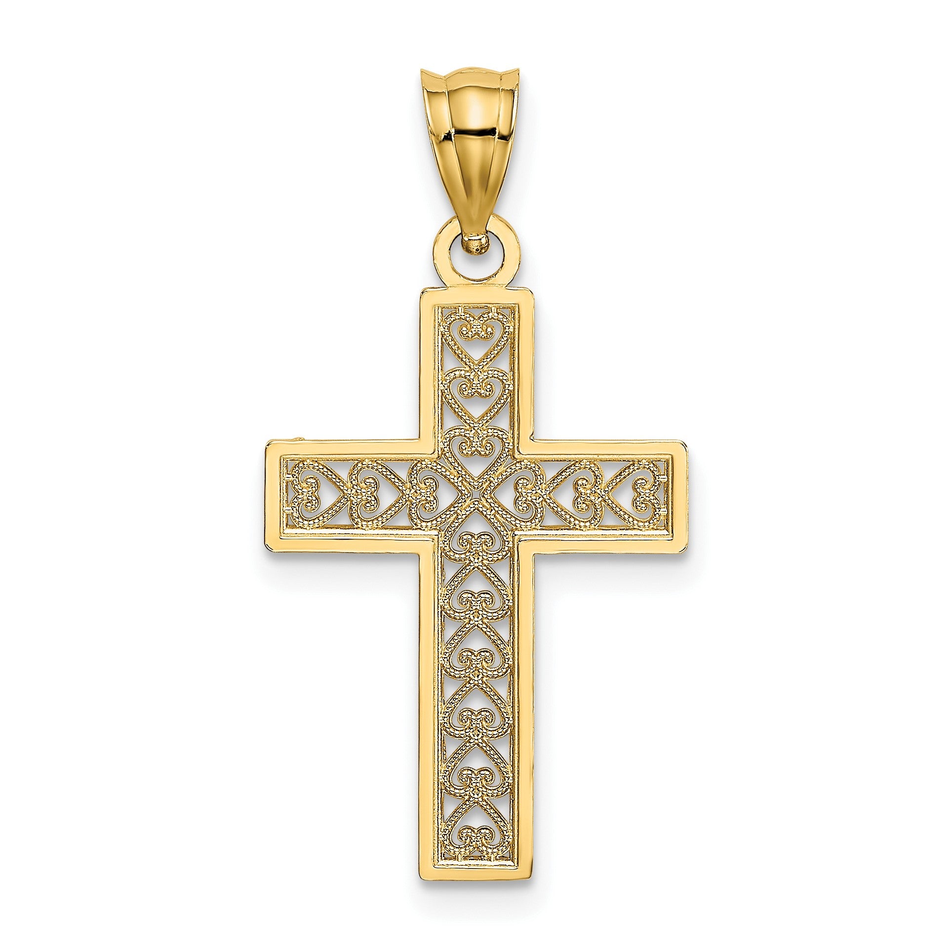 14K Diamond-cut Edge and Filigree Center Cross Charm