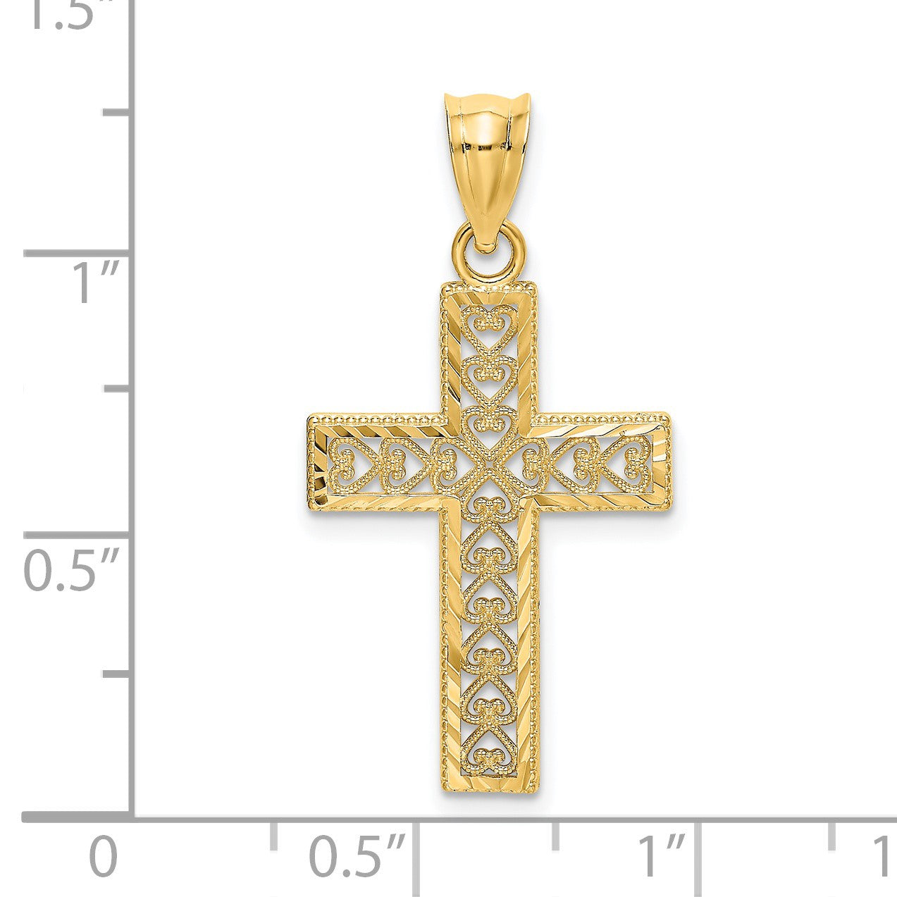 14K Diamond-cut Edge and Filigree Center Cross Charm