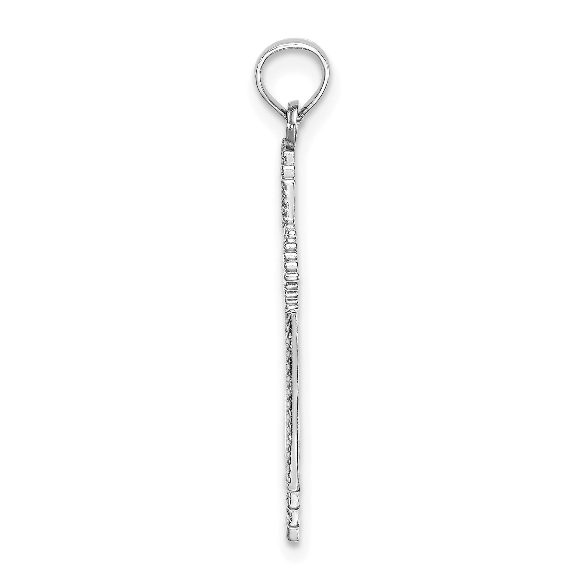 14K White Gold Cut-Out Stripes Diamond-cut Cross Charm