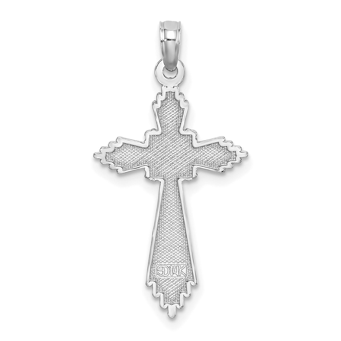 14K White Gold Cut-Out Stripes Diamond-cut Cross Charm