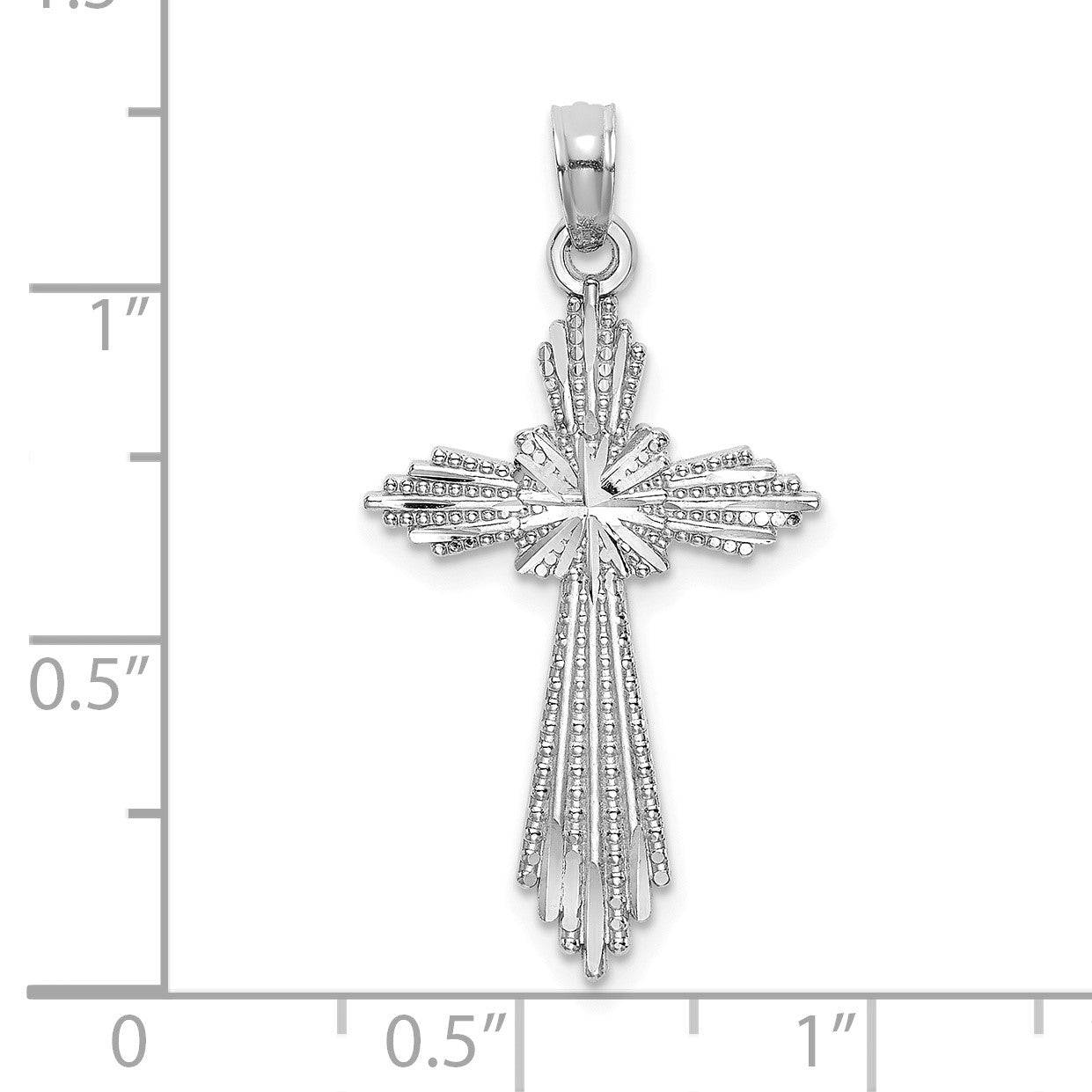 14K White Gold Cut-Out Stripes Diamond-cut Cross Charm