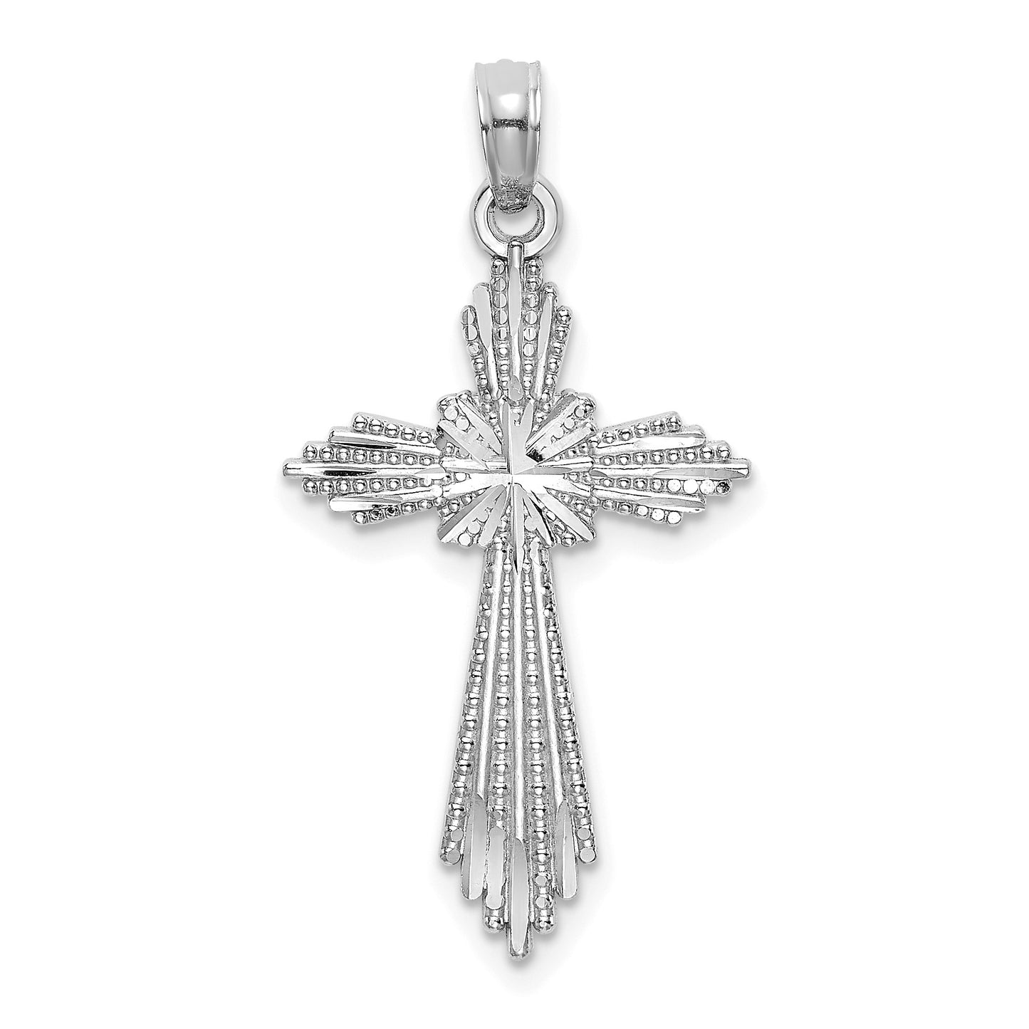 14K White Gold Cut-Out Stripes Diamond-cut Cross Charm