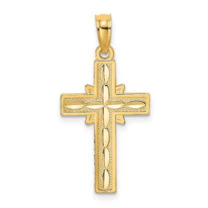 14K Diamond-cut Etched Cross Charm
