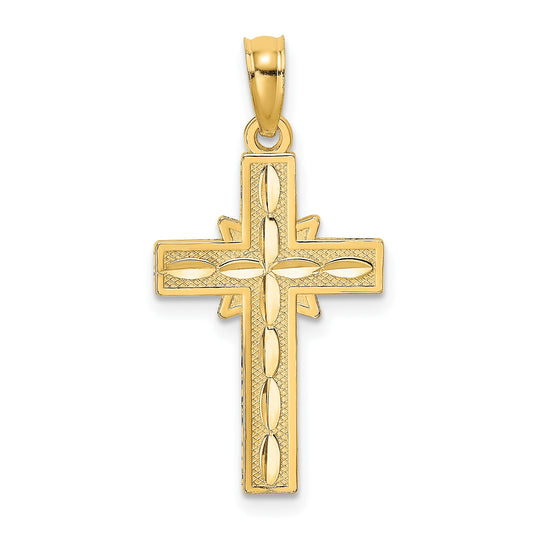 14K Diamond-cut Etched Cross Charm