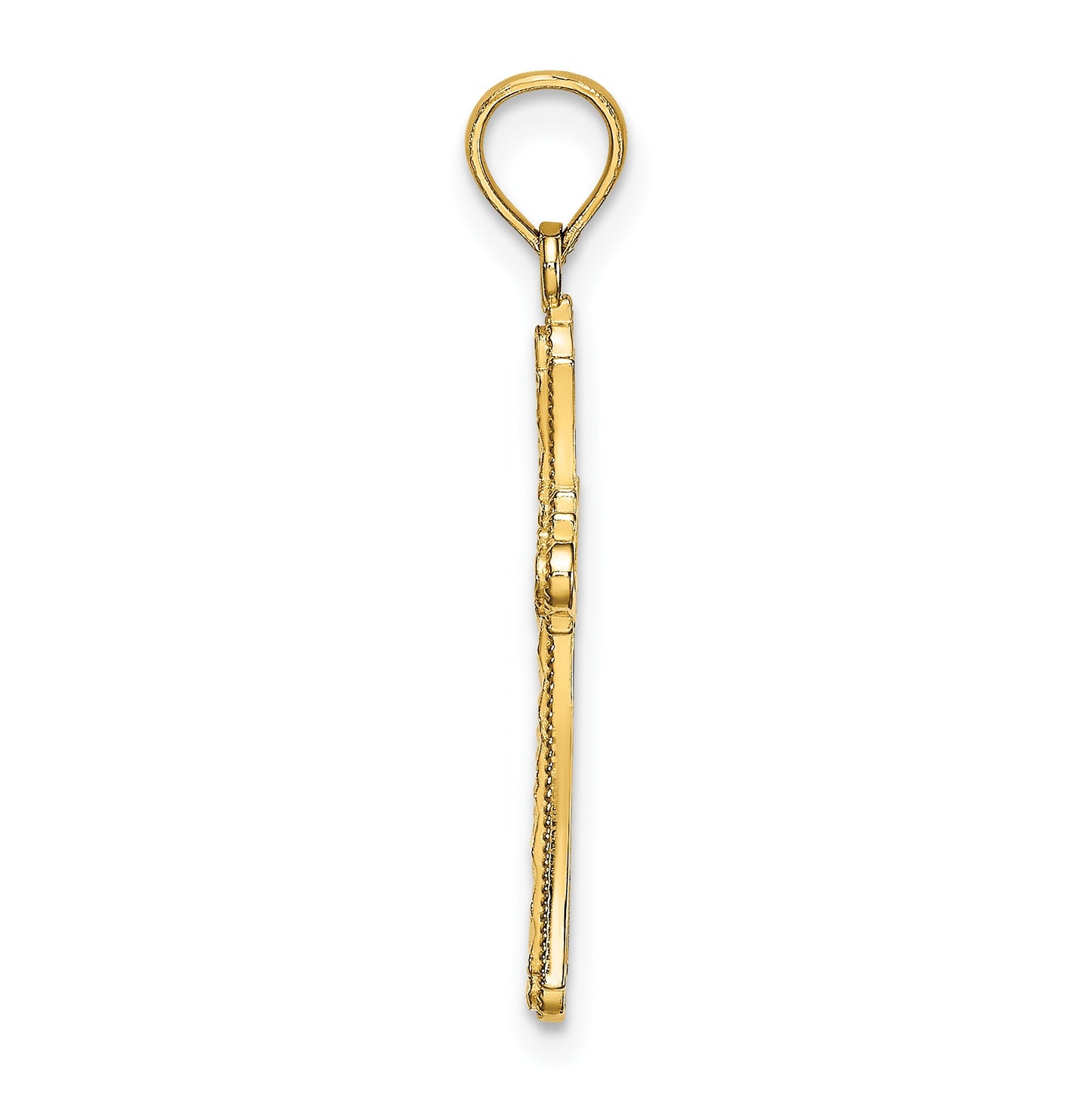 14K Diamond-cut Striped Cross Charm