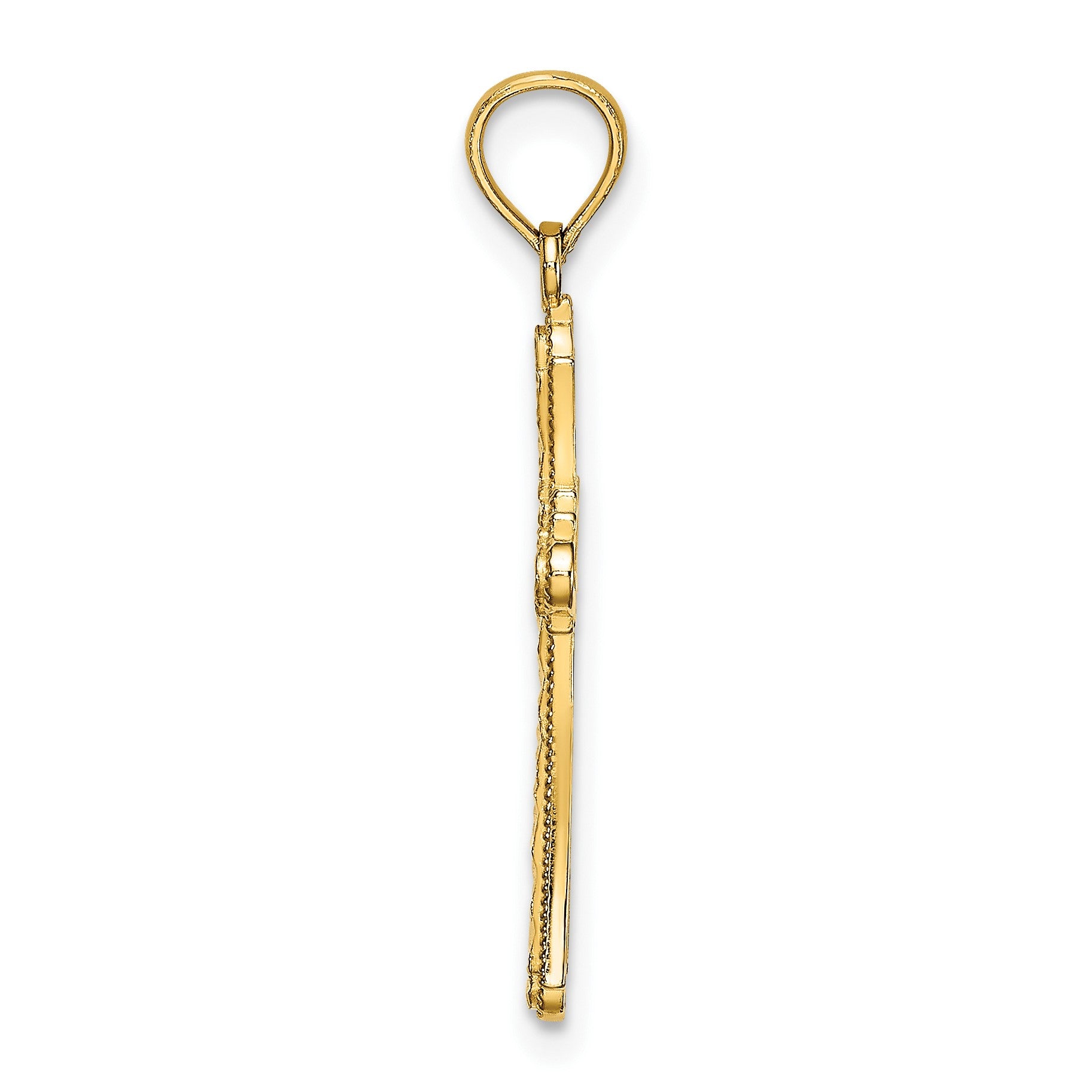 14K Diamond-cut Striped Cross Charm