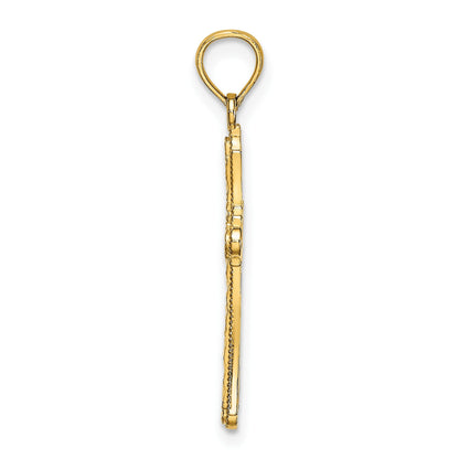 14K Diamond-cut Striped Cross Charm