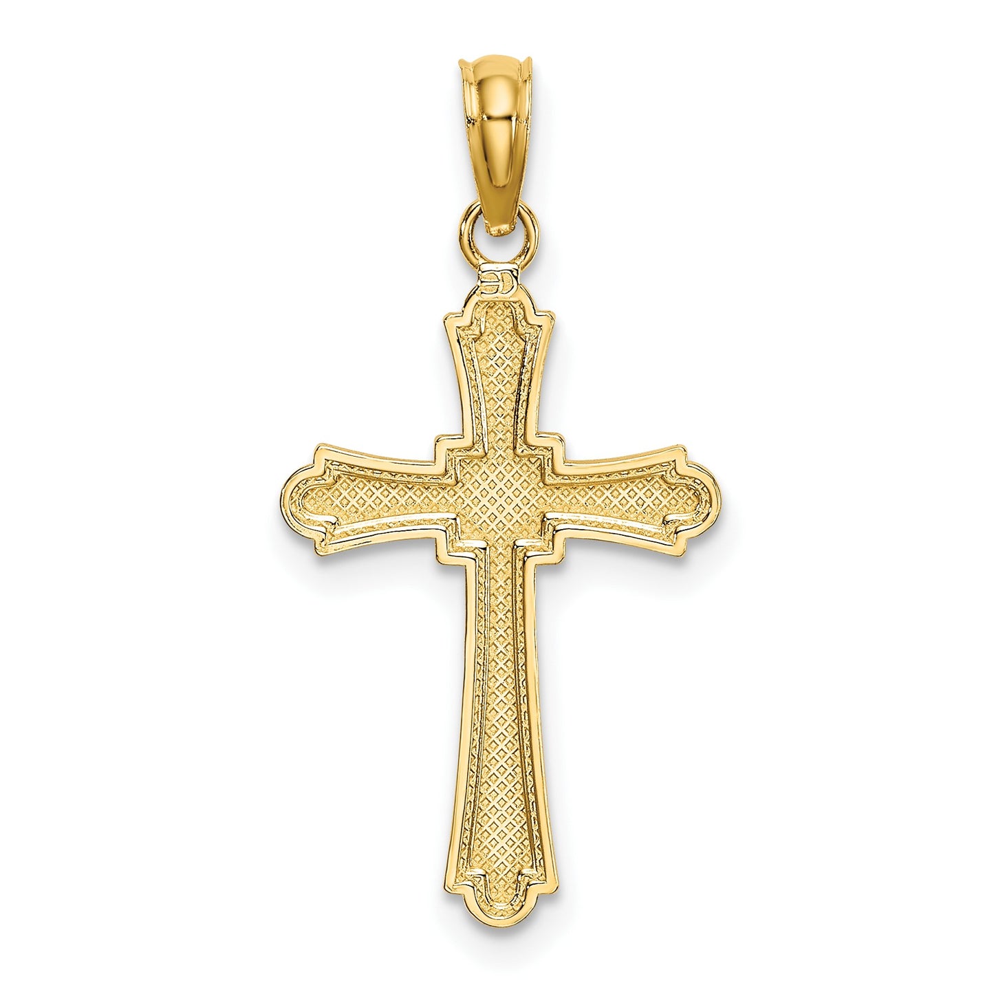 14K Diamond-cut Striped Cross Charm