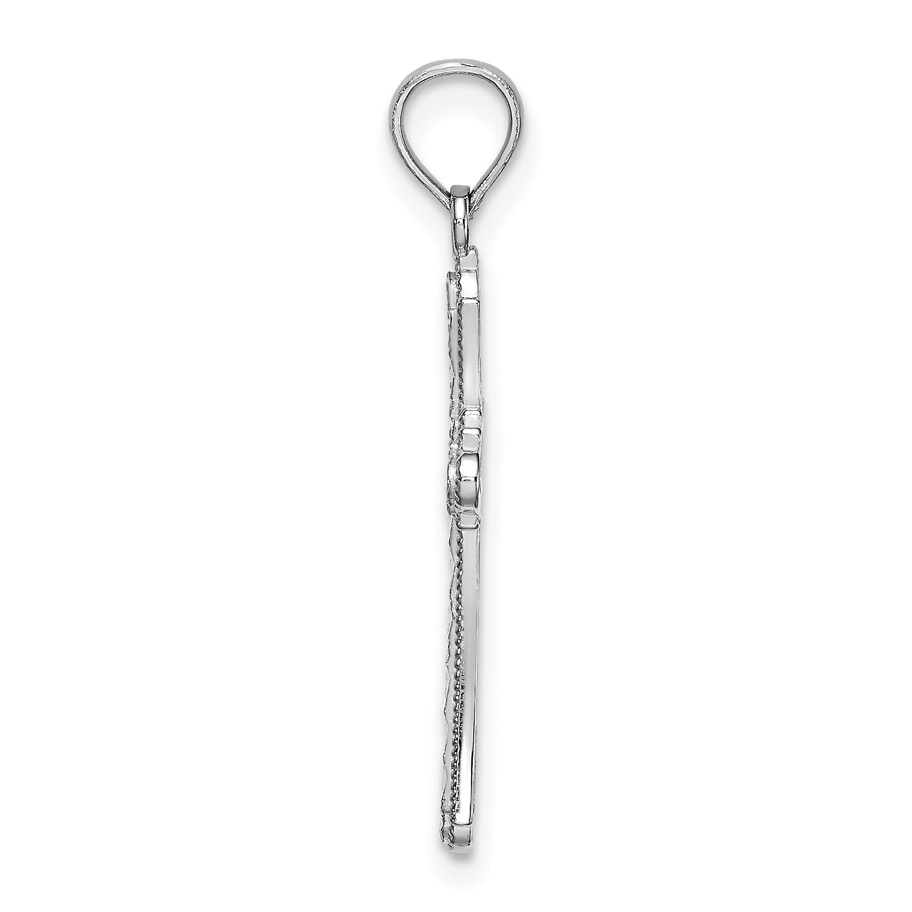 14K White Gold Diamond-cut Striped Cross Charm