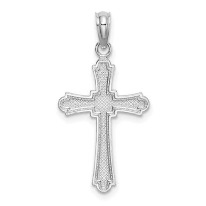 14K White Gold Diamond-cut Striped Cross Charm