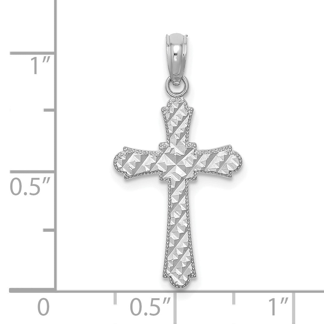 14K White Gold Diamond-cut Striped Cross Charm