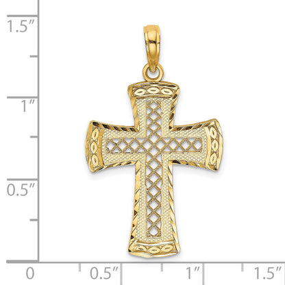 14K Diamond-cut with Satin Edge Lattice Cross Charm