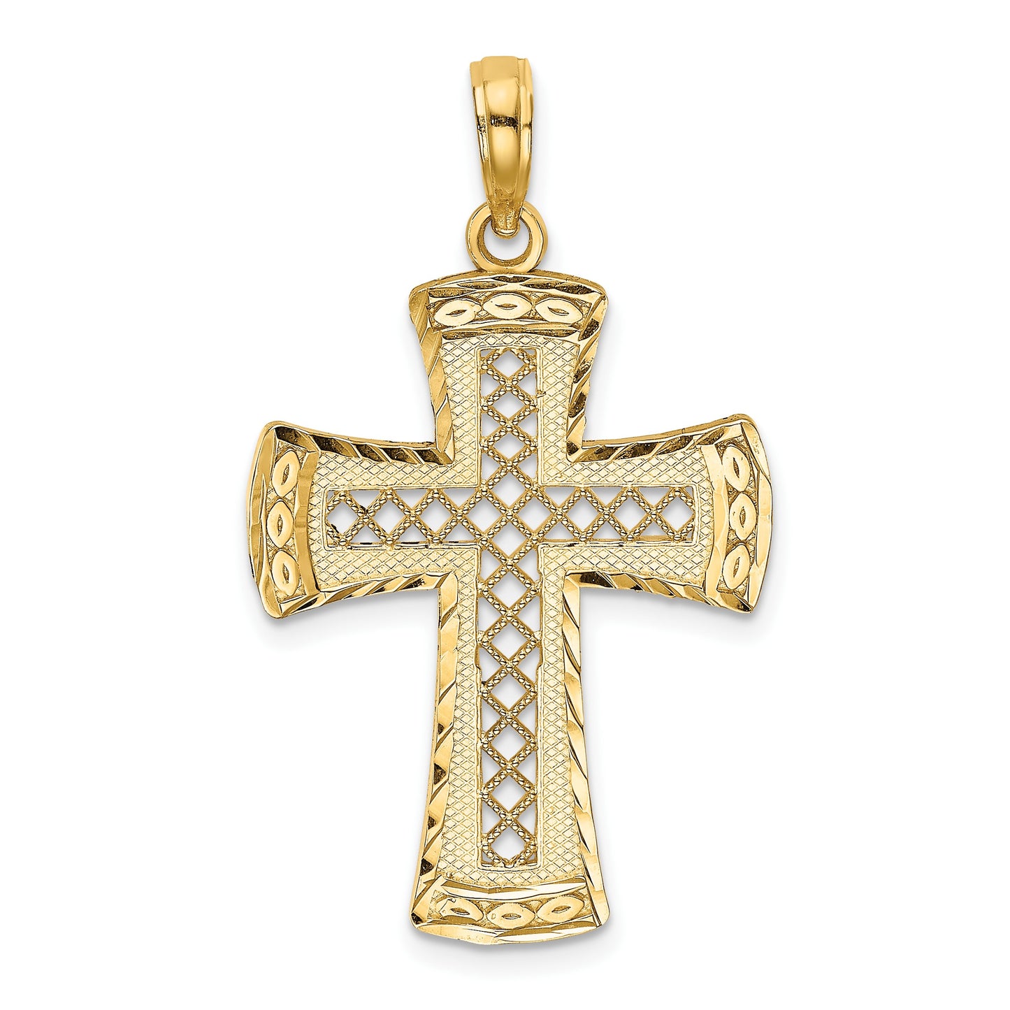 14K Diamond-cut with Satin Edge Lattice Cross Charm