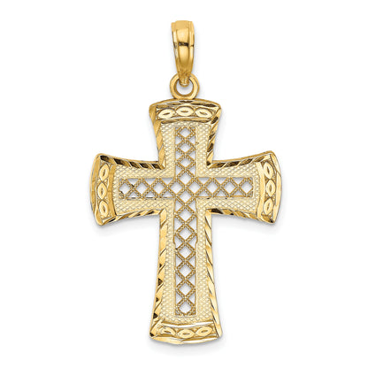14K Diamond-cut with Satin Edge Lattice Cross Charm