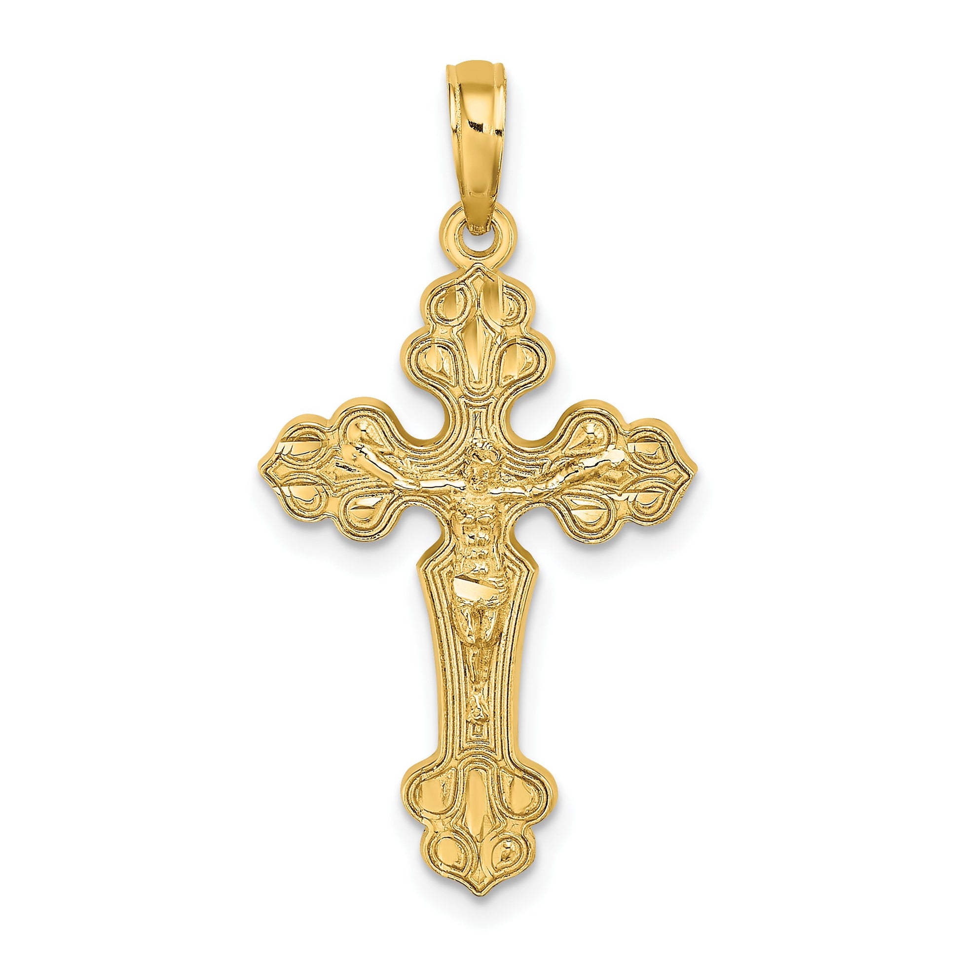 14K Diamond-cut Crucifix with Fancy Tips Charm