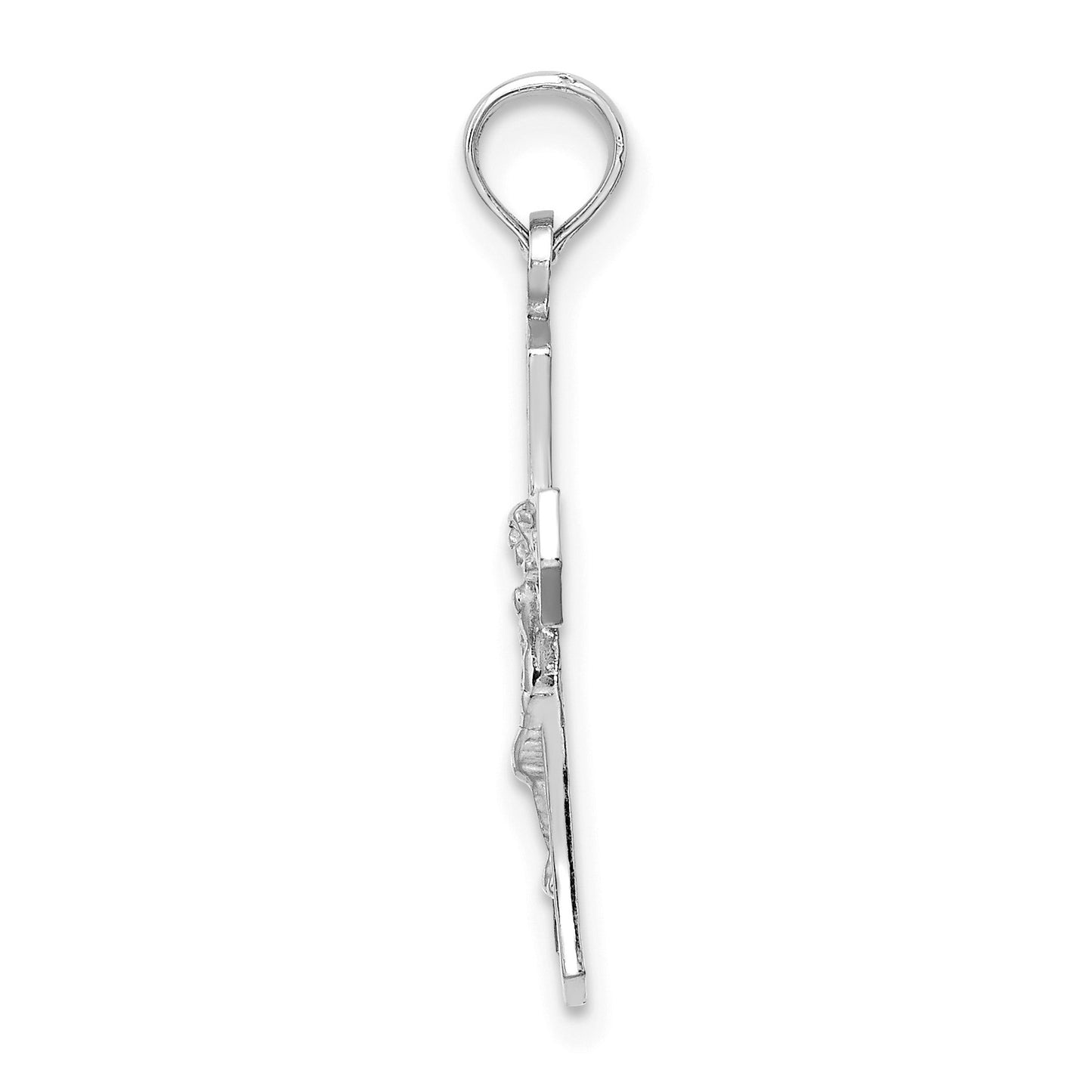 14K White Gold Crucifix with Beveled Edges Charm