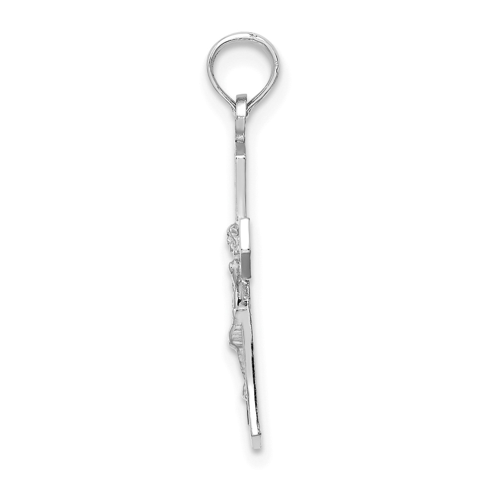 14K White Gold Crucifix with Beveled Edges Charm