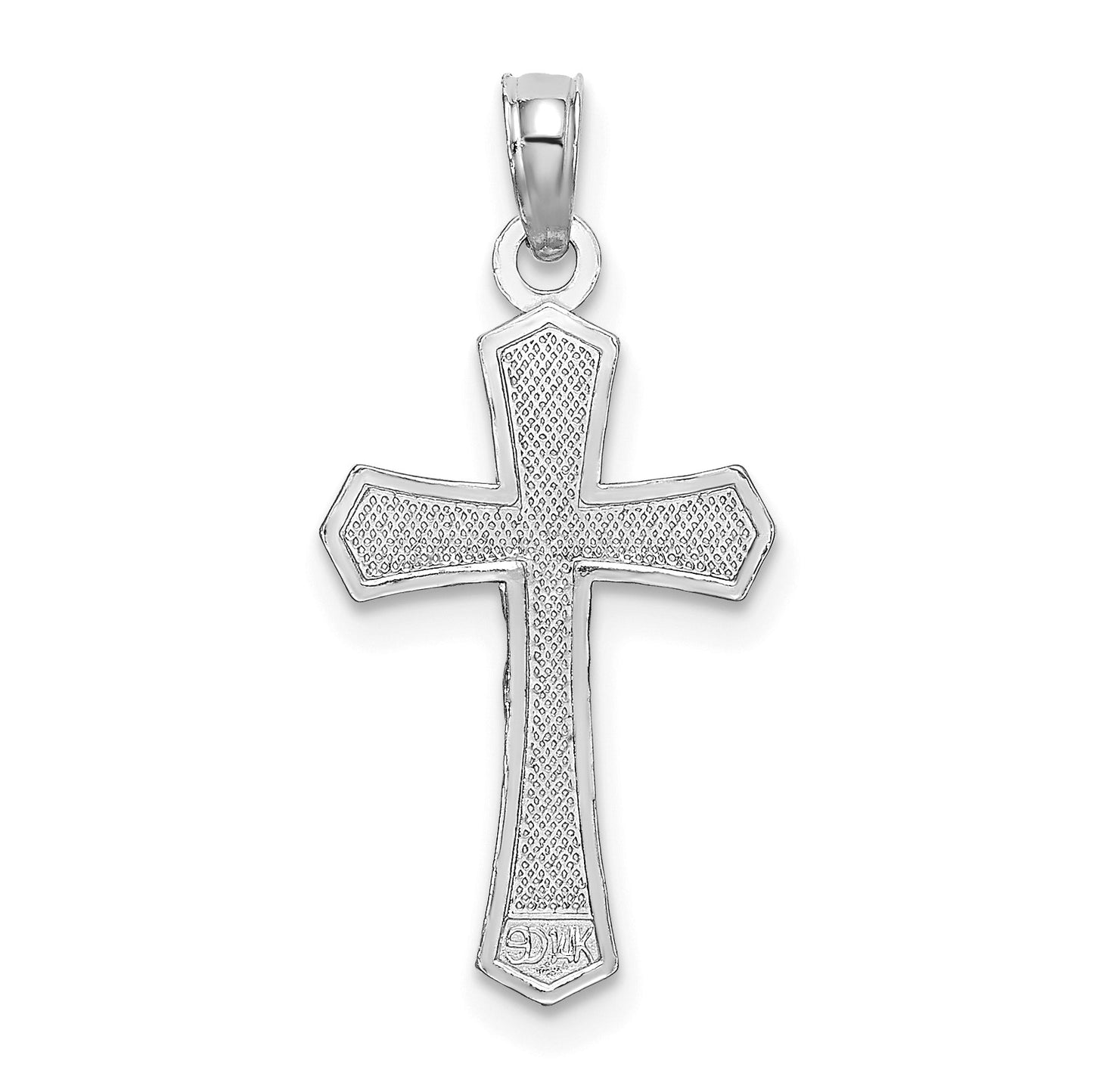 14K White Gold Crucifix with Beveled Edges Charm