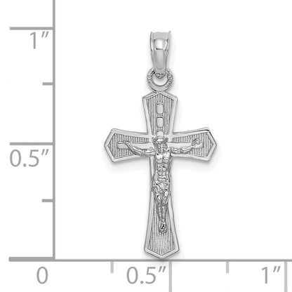 14K White Gold Crucifix with Beveled Edges Charm