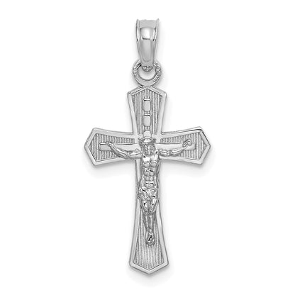 14K White Gold Crucifix with Beveled Edges Charm