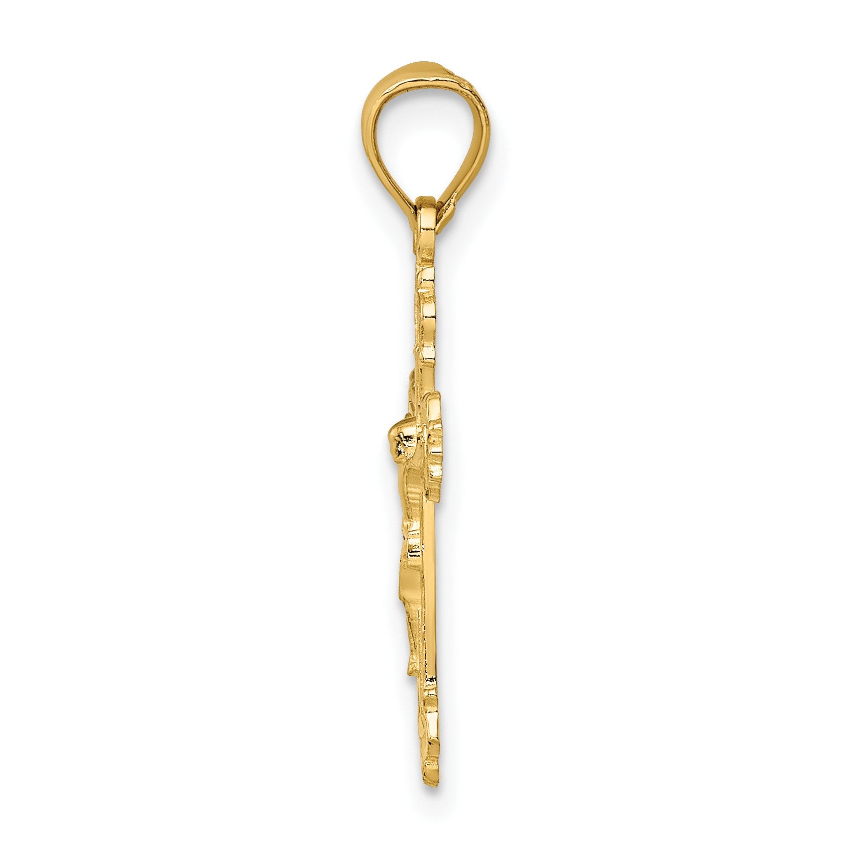14K Textured Scalloped Edge Crucifix Charm