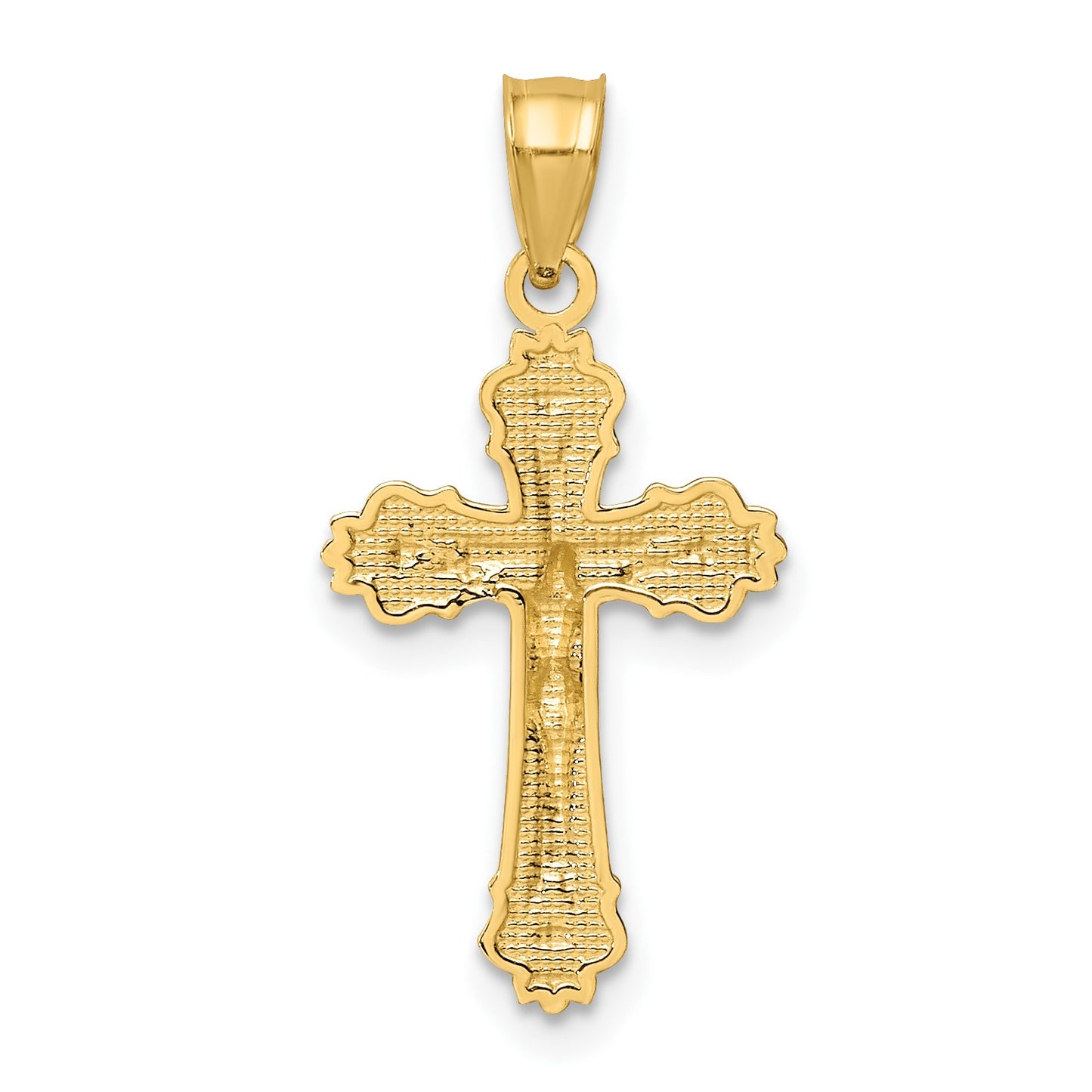 14K Textured Scalloped Edge Crucifix Charm