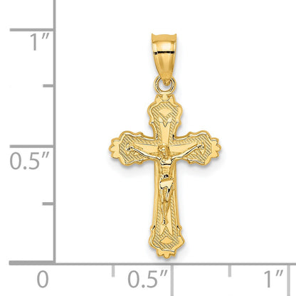 14K Textured Scalloped Edge Crucifix Charm