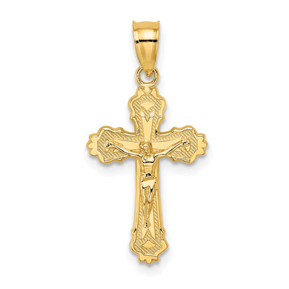 14K Textured Scalloped Edge Crucifix Charm