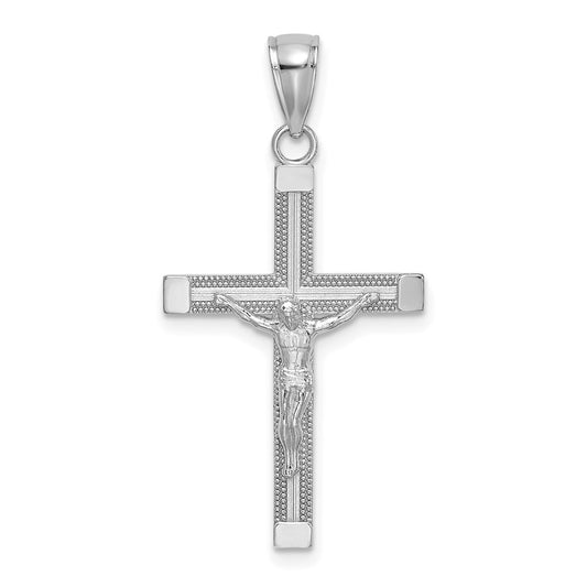 14K White Gold Polished and Textured Crucifix Charm