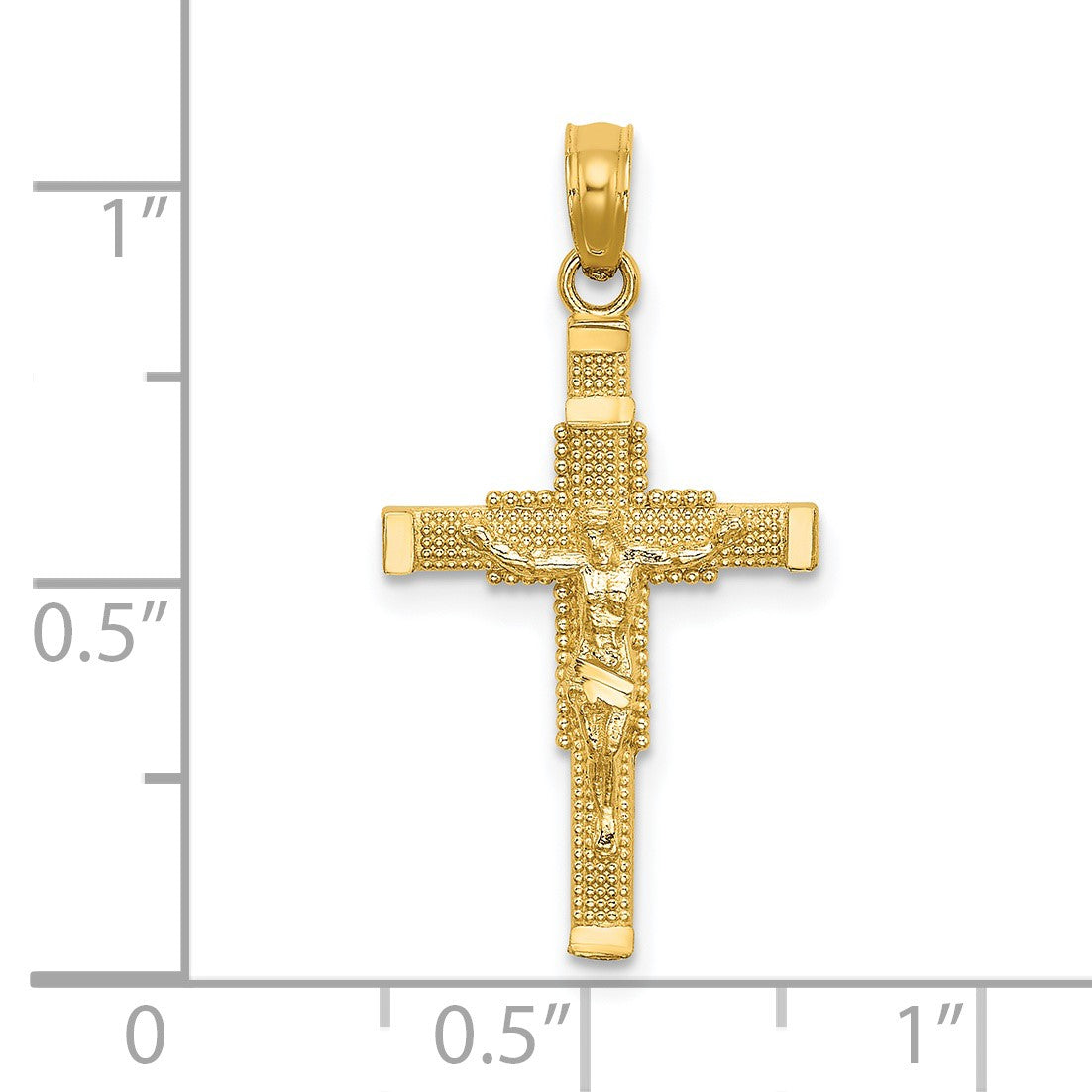 14K Beaded Accent Cross Behind Crucifix Charm