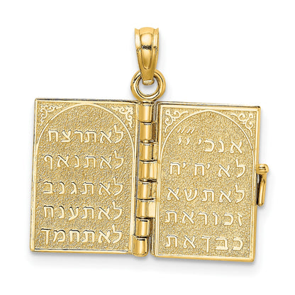 14K 3-D THE TEN COMMANDMENTS in Hebrew Book with Moveable Pages Pendant