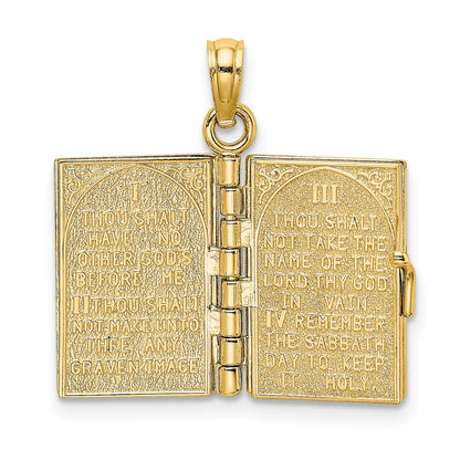 14K 3-D THE TEN COMMANDMENTS in Hebrew Book with Moveable Pages Pendant
