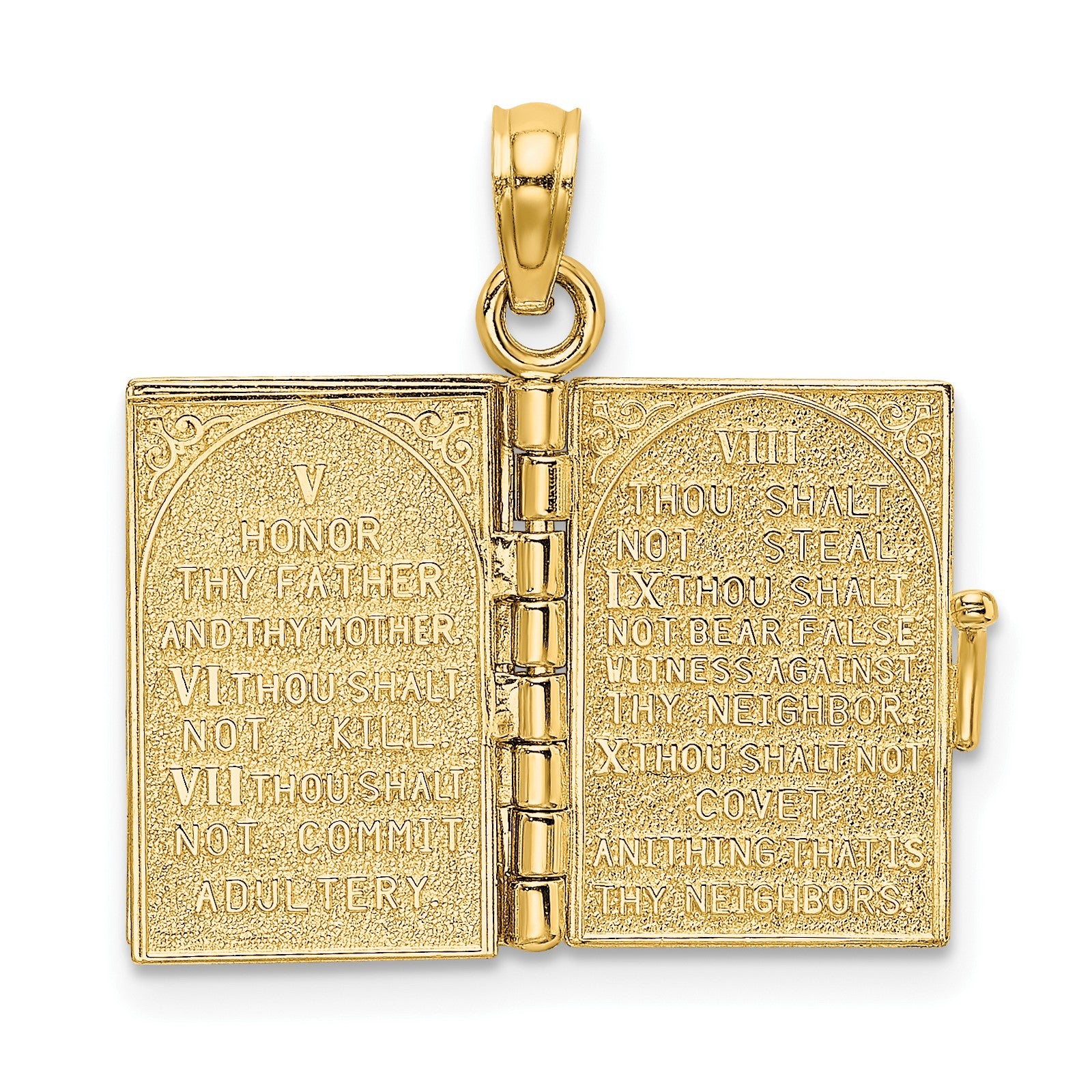 14K 3-D THE TEN COMMANDMENTS in Hebrew Book with Moveable Pages Pendant