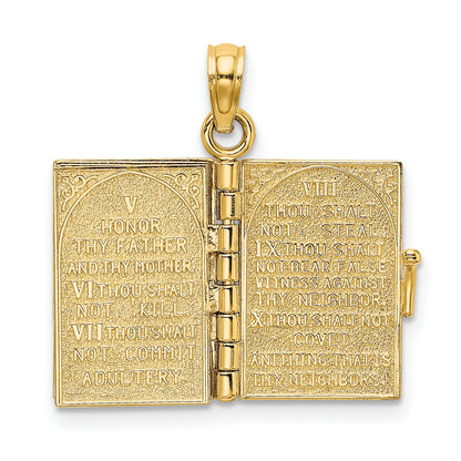 14K 3-D THE TEN COMMANDMENTS in Hebrew Book with Moveable Pages Pendant