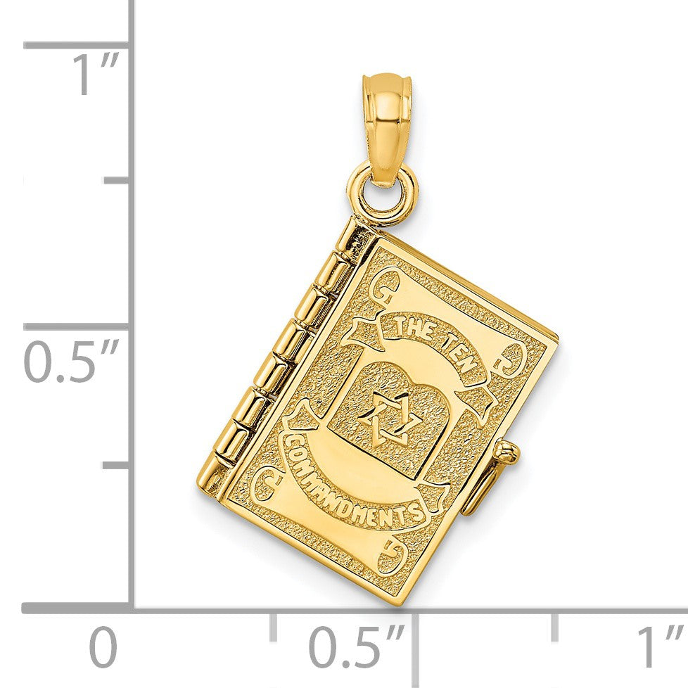 14K 3-D THE TEN COMMANDMENTS in Hebrew Book with Moveable Pages Pendant