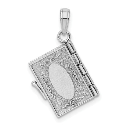 14K White Gold 3-D THE TEN COMMANDMENTS Book with Moveable Pages Pendant