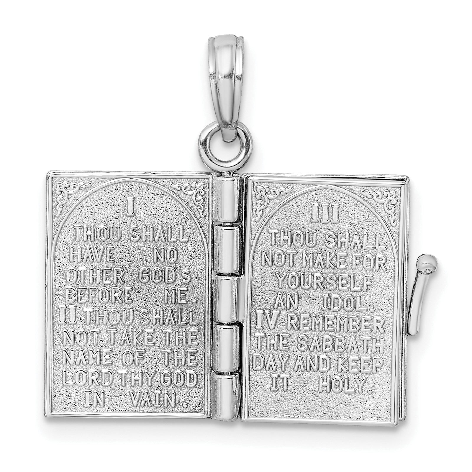 14K White Gold 3-D THE TEN COMMANDMENTS Book with Moveable Pages Pendant