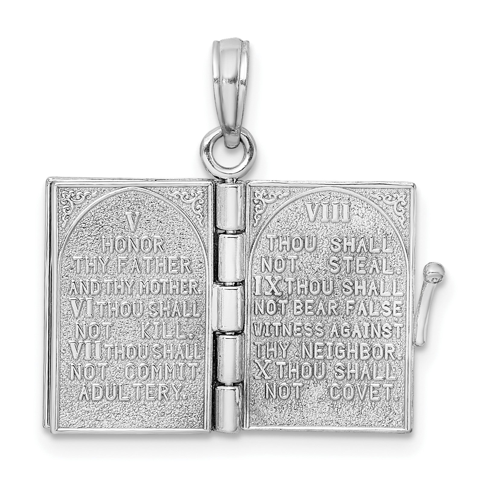 14K White Gold 3-D THE TEN COMMANDMENTS Book with Moveable Pages Pendant