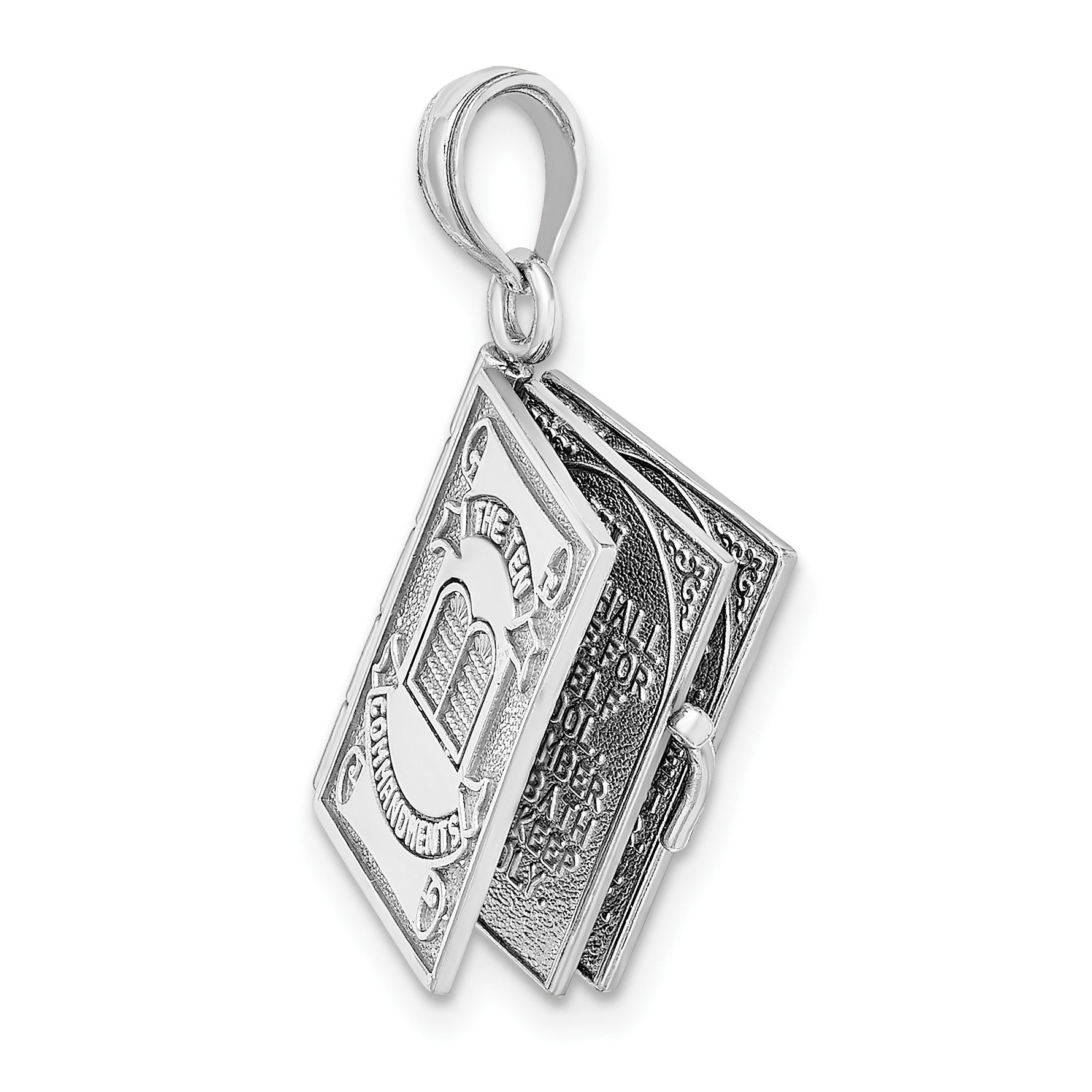 14K White Gold 3-D THE TEN COMMANDMENTS Book with Moveable Pages Pendant