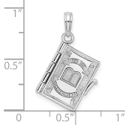 14K White Gold 3-D THE TEN COMMANDMENTS Book with Moveable Pages Pendant