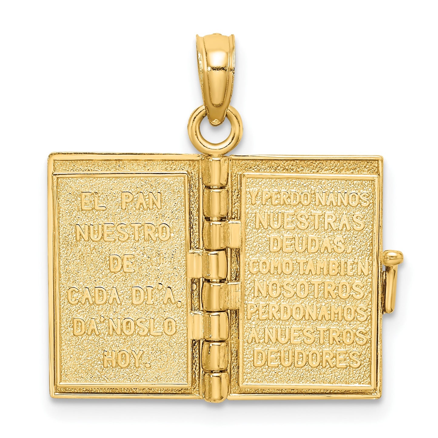 14K 3-D Moveable Santa Biblia Book Spanish Bible with Lords Prayer Charm