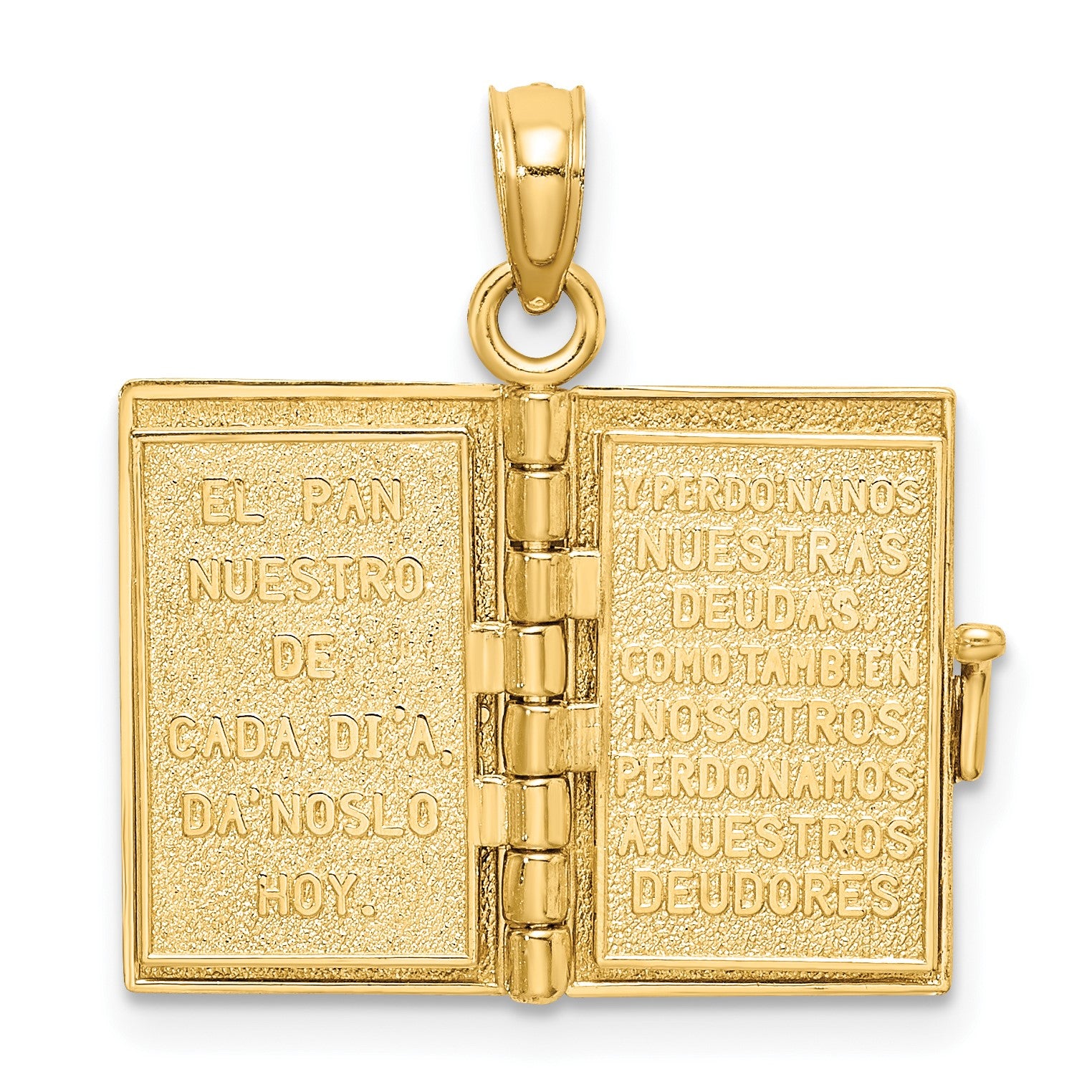 14K 3-D Moveable Santa Biblia Book Spanish Bible with Lords Prayer Charm
